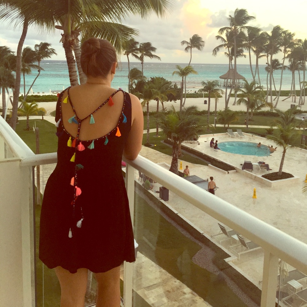 Mele Beach kaftan with bright tassels & beads